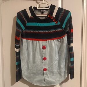 Upcycled Roxy Striped Teal & Black Mixed-Media Top